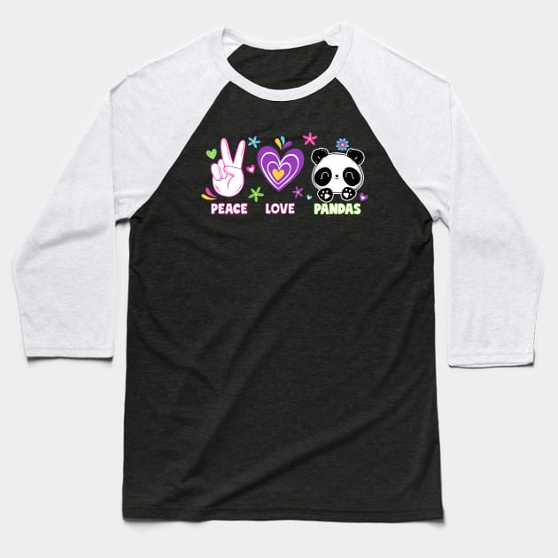 Peace Love Pandas Baseball T-Shirt by thingsandthings